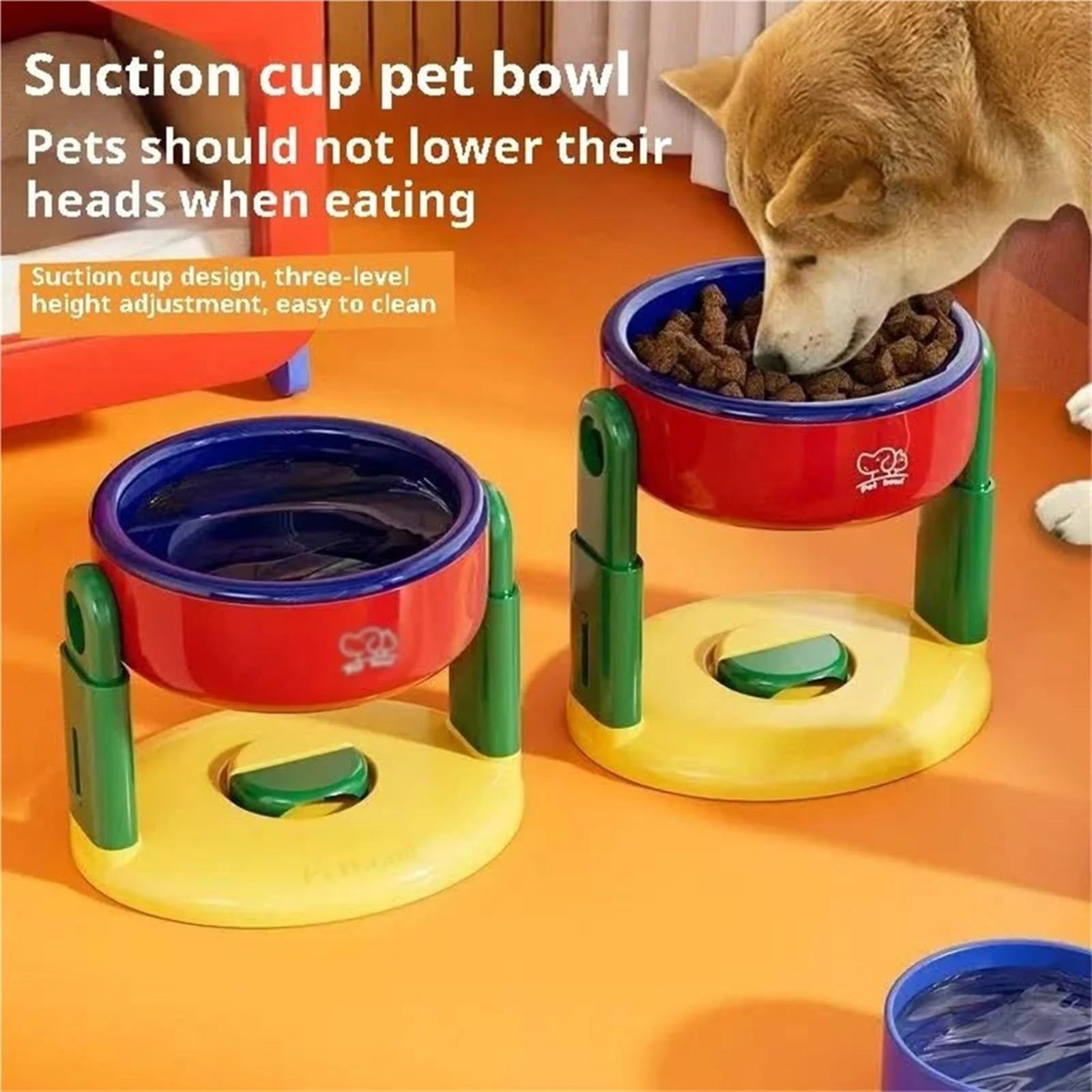 🐶😺 Adjustable Height Pet Bowl: Anti-Tip Suction Base for Dogs & Cats